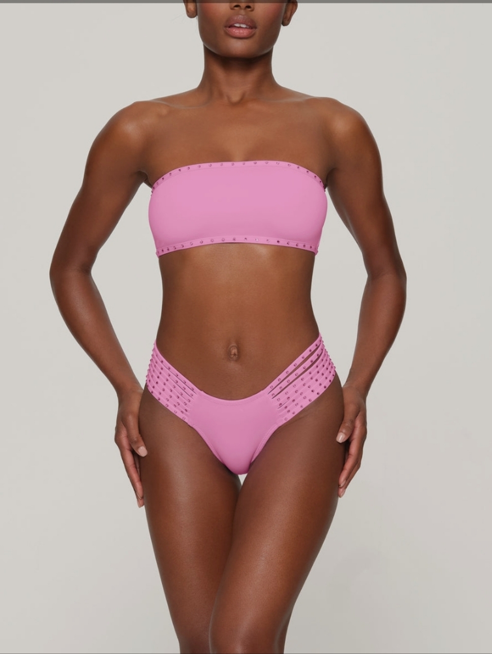 SKIMS Pink Rhinestone Detail Bikini Top